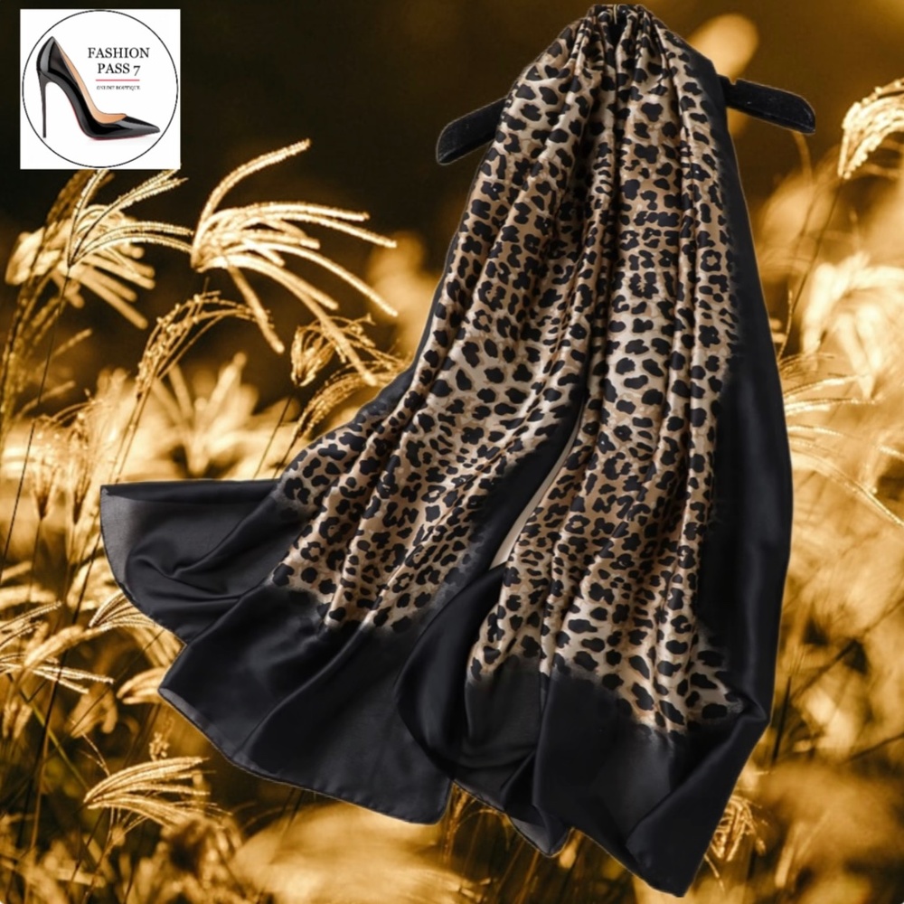 Luxury 100% SILK SATIN Large Shawl Leopard Print Scarf Animal Print Wrap Coverup